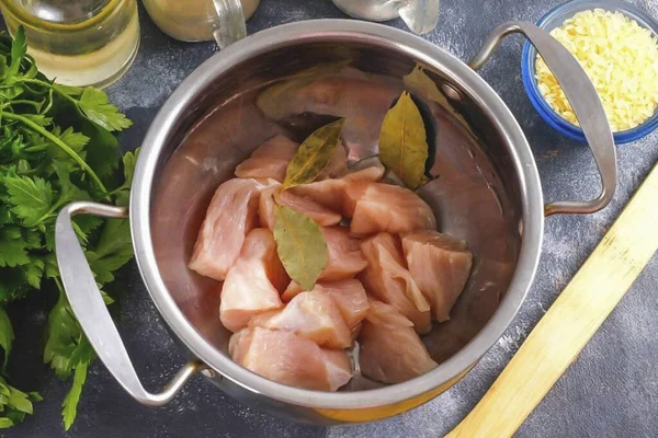 Kalkoenfilets Snij Folies Eraf Snijd Kleine Porties Plaats Een Pan — Stockfoto