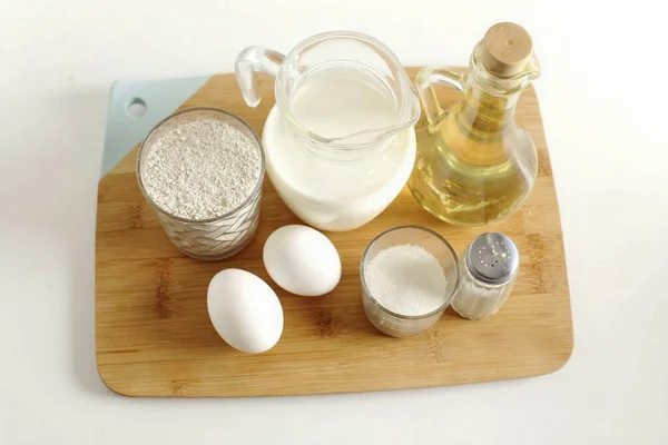 Prepare Todos Ingredientes Necessários Para Fazer Panquecas Aveia — Fotografia de Stock