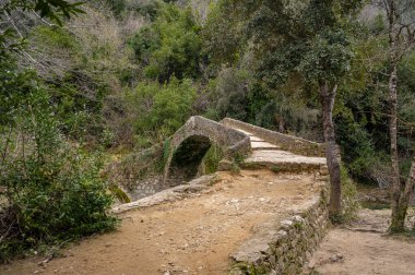 Fransız Rivierası 'nın iç kesimlerinde. Issız bir vadinin dibinde, bu eski taş köprü, dar bir dereden geçiyor, zamana direniyor ve yürüyüşçülerin mutluluğunu sağlıyor. Yeşil bir ayar eski taşları güçlendirir..