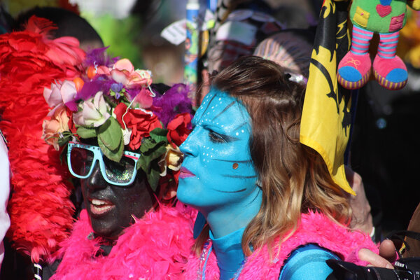 Woman in Avatar Makeup and Costume. Carnival of Nice 2016