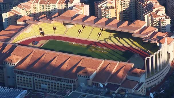 Stade Louis II ve Fontvieille havadan görünümü — Stok video