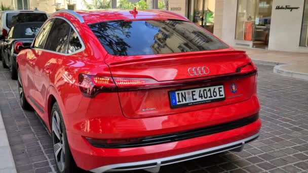 Monte Carlo Μονακό Οκτωβρίου 2020 Red Audi Tron Quattro Πίσω — Αρχείο Βίντεο