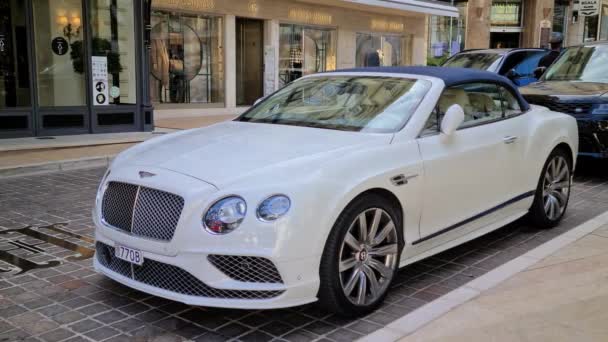 Monte Carlo Monaco October 2020 Luxury White Bentley Continental Cabriolet — Stock Video