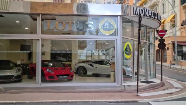 Condamine Monaco Oktober 2020 Lotus Sportwagen Händlerfenster Lotus Monaco Offizieller — Stockvideo