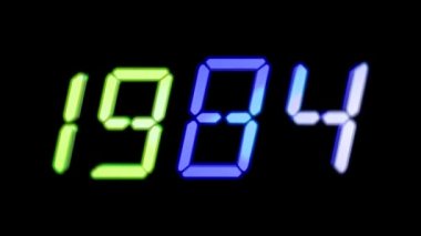 1970 'ten 2050' ye kadar geri sayım döngüsü. Yılı seçin: 2020, 2021, 2022, 2023 Saat Sayacı Sayacı Dijital. Yanıp sönen Işıklı Siyah Duvar Kağıdı - 4K Ultra Canlandırma