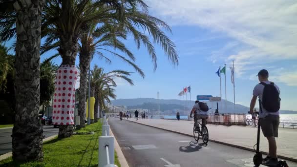 Nice França Agosto 2020 Bike Electric Scooter Driving Fast Promenade — Vídeo de Stock