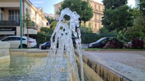 Closeup View Water Jets Fountain Menton French Riviera France Europe — Stock Video