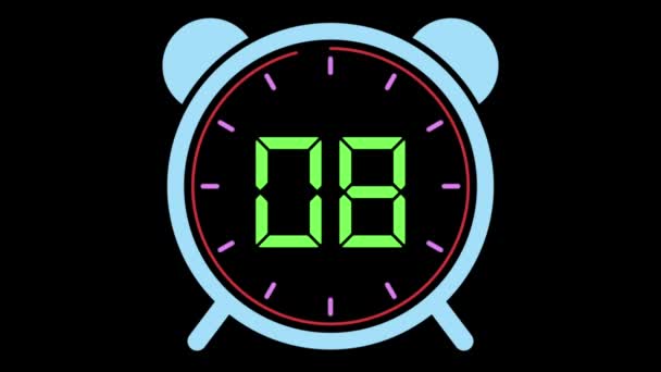 Second Countdown Timer Cyfrowy Animowanym Budzikiem Numery Dziesięciu Zera Czarnym — Wideo stockowe