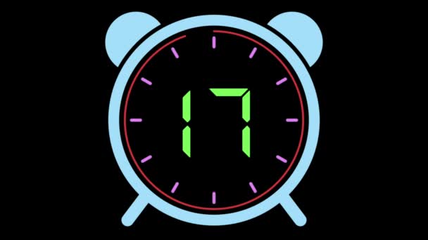 Sekunden Countdown Timer Digital Mit Animiertem Wecker Zahlen Zwanzig Null — Stockvideo