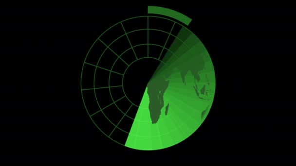 世界地図 グリーンレーダーディスプレイアニメーションで潜水艦レーダー画面をスキャン Ultra — ストック動画