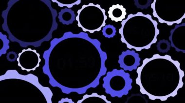 Mavi ve Beyaz Dişli Tekerleklerin Hareketinin Soyut Animasyonu, Motorun Sanayi Dönüşümlü Parçaları - Siyah Arkaplan - 4K Ultra Ultra 