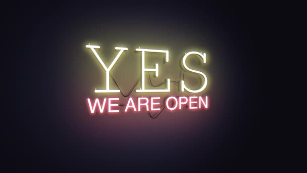 Yes Open Neon Sign Animation Black Background Ultra — стоковое видео