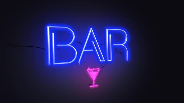 Bar Blue Text Neon Pink Cocktail Design Sign Animation Black — Stock Video