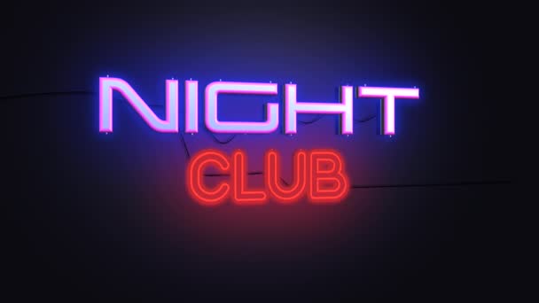 Night Club Colorful Text Neon Design Sign Animation Black Background — Stock Video