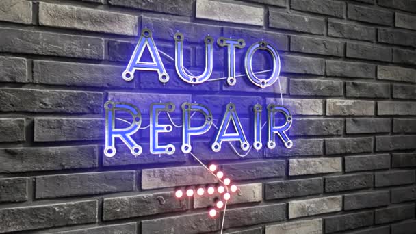 Auto Repair Blue Metal Text Neon Animation Mit Einem Leuchtenden — Stockvideo