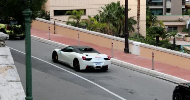 Monte Carlo Mônaco Dezembro 2020 Dirigir Ferrari Branco 458 Italia — Vídeo de Stock