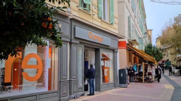 Menton Frankreich Dezember 2020 Außenfassade Eines Orangengeschäfts Mit Orangenbaum Der — Stockvideo