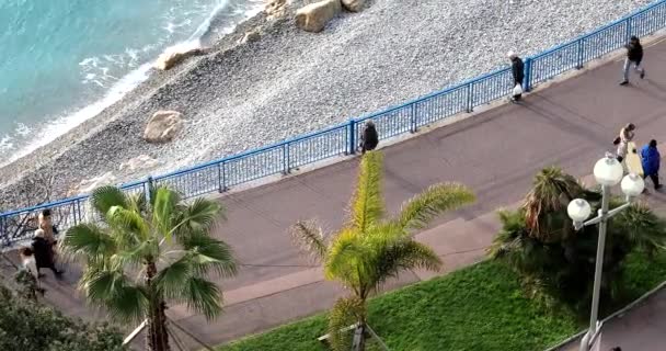 Nice France Janvier 2021 Vue Aérienne Déplaçant Des Personnes Marchant — Video