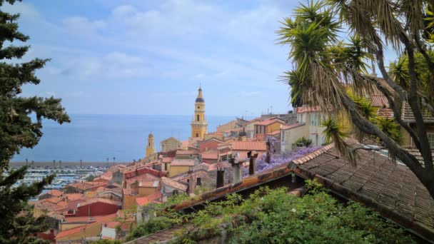 Vieille Ville Menton Sur Côte Azur Vue Aérienne Surplombant Les — Video