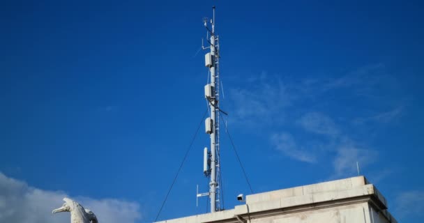 Telecommunication Tower Cellular Wireless Communication Antenna Transmitter Base Station Monte — Stock Video