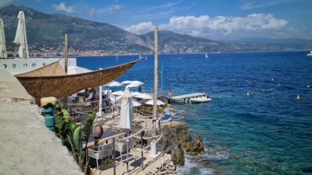 Roquebrune Cap Martin Fransa Temmuz 2021 Lüks Terrace Restaurant Mediterranean — Stok video