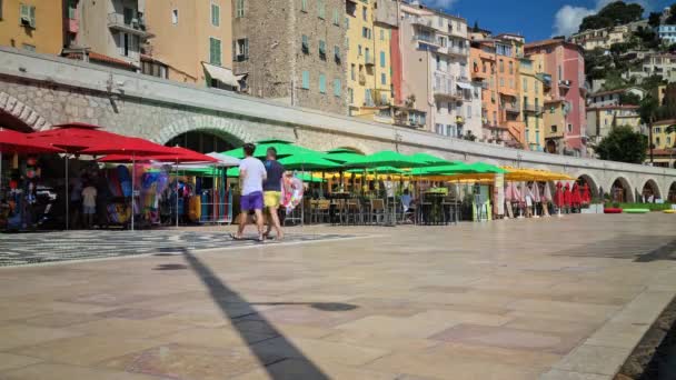 Menton Frankrijk Juni 2020 Beautiful Seaside Beach Promenade Many People — Stockvideo