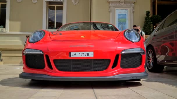 Monte Carlo Monaco July 2021 Closeup Front View Orange Porsche — Wideo stockowe