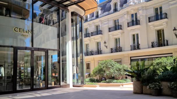 摩纳哥蒙特卡洛 2021年8月1日 Celine Paris Beautiful Luxury Shop Window Facade New — 图库视频影像