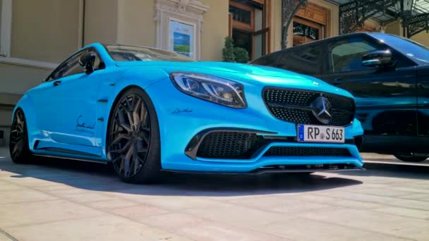 Monte Carlo Monaco 1Er Août 2021 Blue Mercedes Amg Coupe — Video