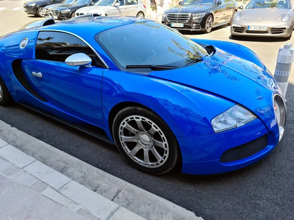 Monte Carlo Monaco August 2021 Blue Bugatti Veyron Luxury Supercar — Stock Photo, Image