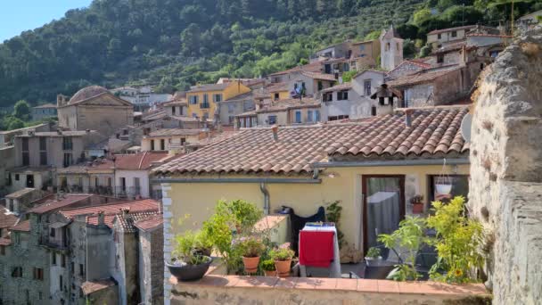 Casa Piedra Típica Con Una Terraza Antiguo Pueblo Peille Riviera — Vídeo de stock