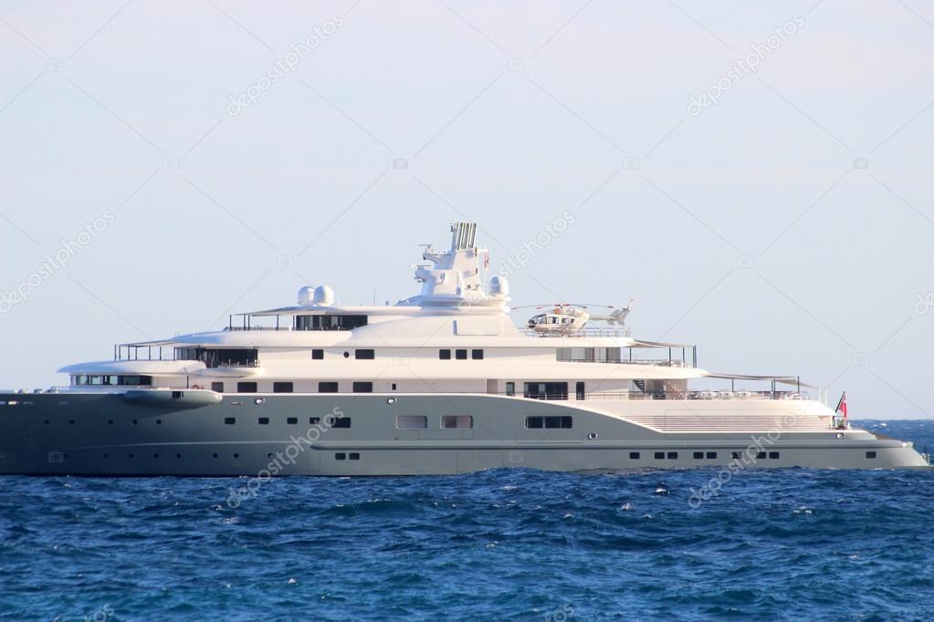 Luxury Yacht with Helicopter on the Deck