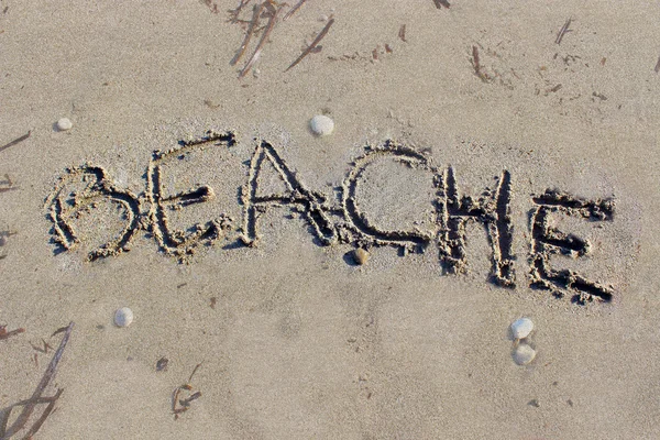 Beache skriven på sanden — Stockfoto