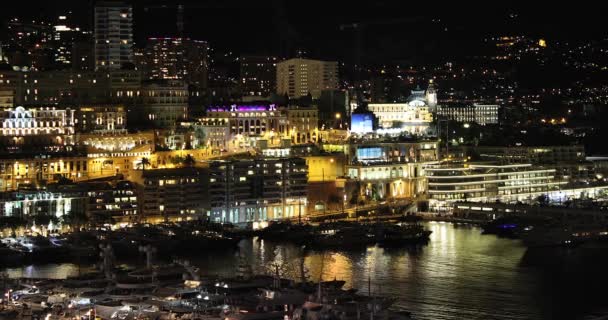 Monaco Monte-Carlo ve liman gece. 4 k zaman atlamalı — Stok video