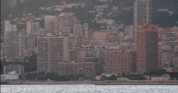 Monte-Carlo Μονακό Skyline ηλιοβασίλεμα ώρα λήξη 4k — Αρχείο Βίντεο