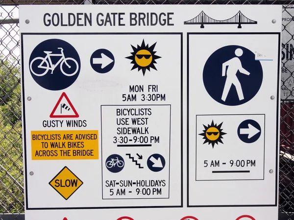 Golden Gate Bridge Rules Sign in California — Stock Photo, Image