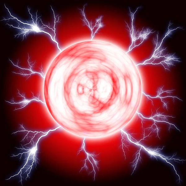 Großer Roter Feuerball Mit Blitzen — Stockfoto