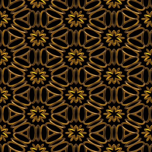 Golden Seamless Pattern Curls Black — Stock Photo, Image