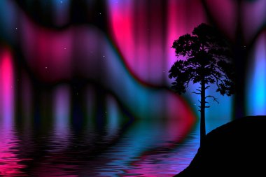 Geniş Aurora Borealis Arkaplanı - vektör çizimi