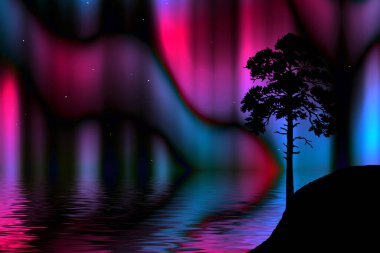 Geniş Aurora Borealis Arkaplanı - vektör çizimi