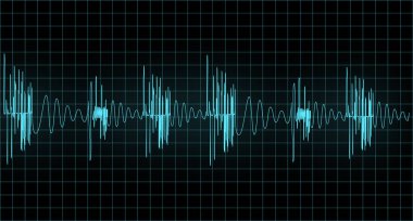 Osiloskop perdesinden gelen mavi sinyal dalgası 