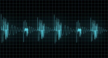 Blue wave of signal  from oscilloscope creen  clipart