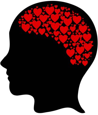Kırmızı kalpli baş silueti - vektör illüstrasyon