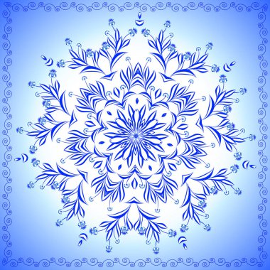 Round blue folk flower ornament   - vector illutration clipart