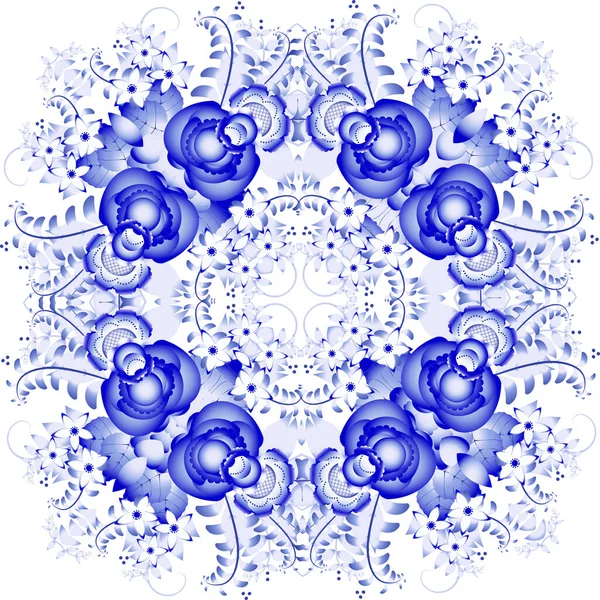Квадратний Синій Гжель Орнамент — стоковий вектор