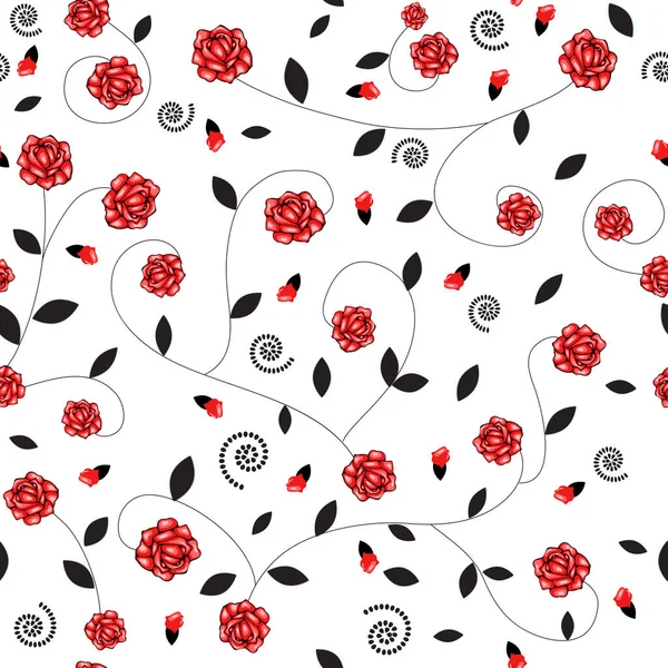 Seamless Pattern Red Roses — Stock Vector