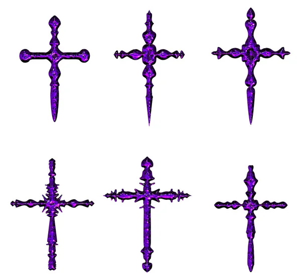 Křesťanské Kříže Izolované Bílém Pozadí — Stockový vektor