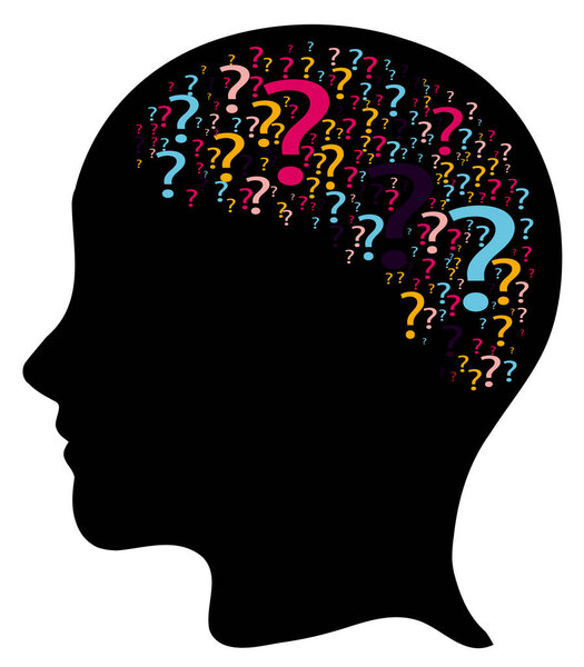Силуэт головы с вопросительными знаками - векторная иллюстрация