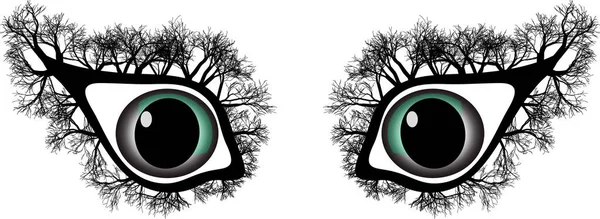 Des Yeux Étranges Avec Des Arbres Illustration Vectorielle — Image vectorielle