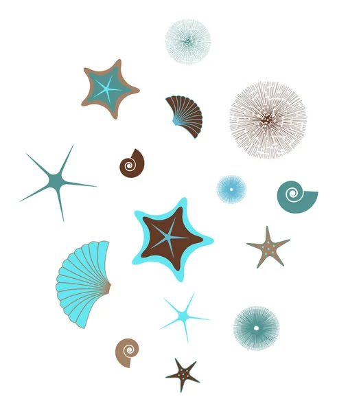 Mořské Dno Kreslenými Hvězdicemi Mušlemi Mořským Ježkem Vektorová Ilustrace — Stockový vektor